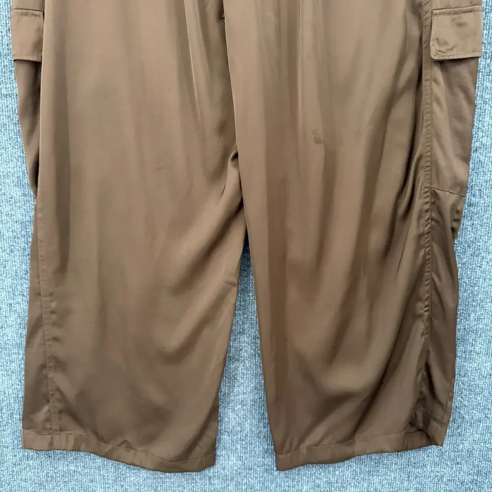 Sofia Vergara Womens Satin Cargo Wide Leg Pants Sz 20 XXL Brown Dressy High Rise